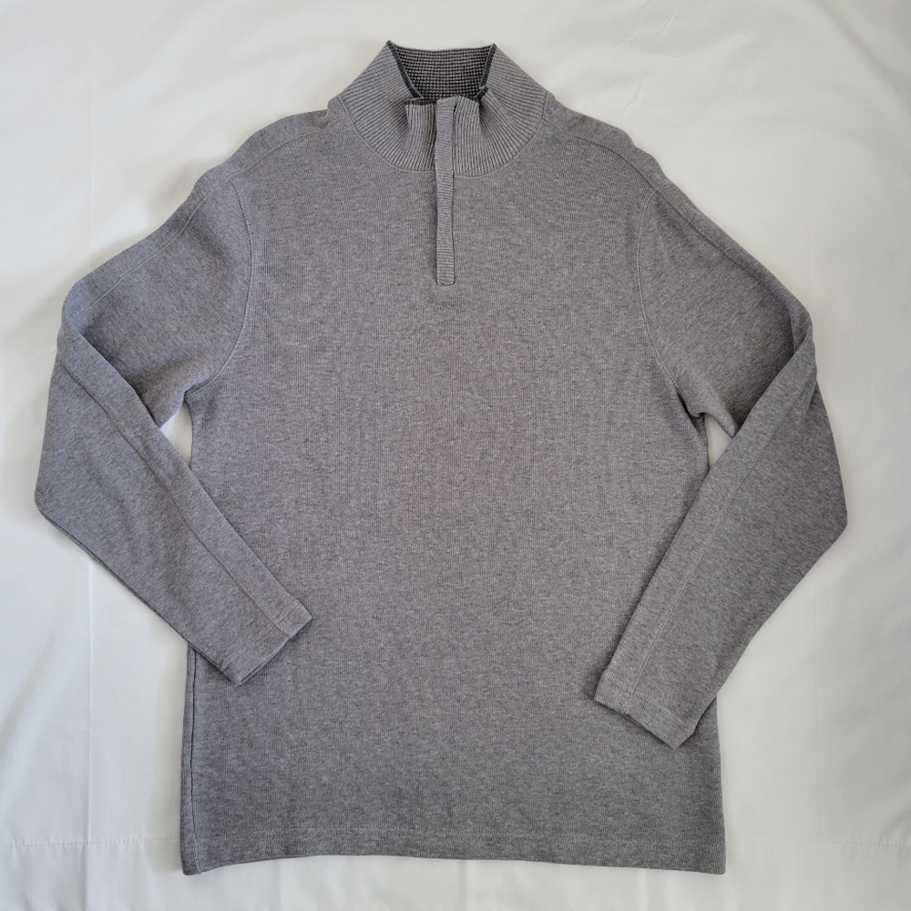 Tasso Elba Classic Quarter Zip Gray Sweater Size L